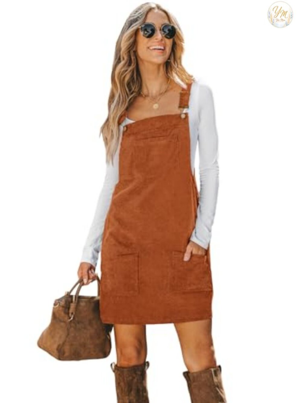 Corduroy Square Neck Wide Strap Overall Mini Dress Sleeveless Pockets